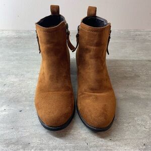 Lauren Taylor Ankle Boots‎ Womens 37 Cognac Brown  Faux Suede Fur Lined Zip
